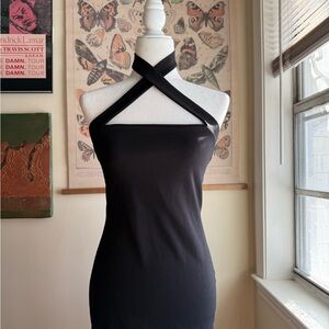 Black Cross Front Halter Dress